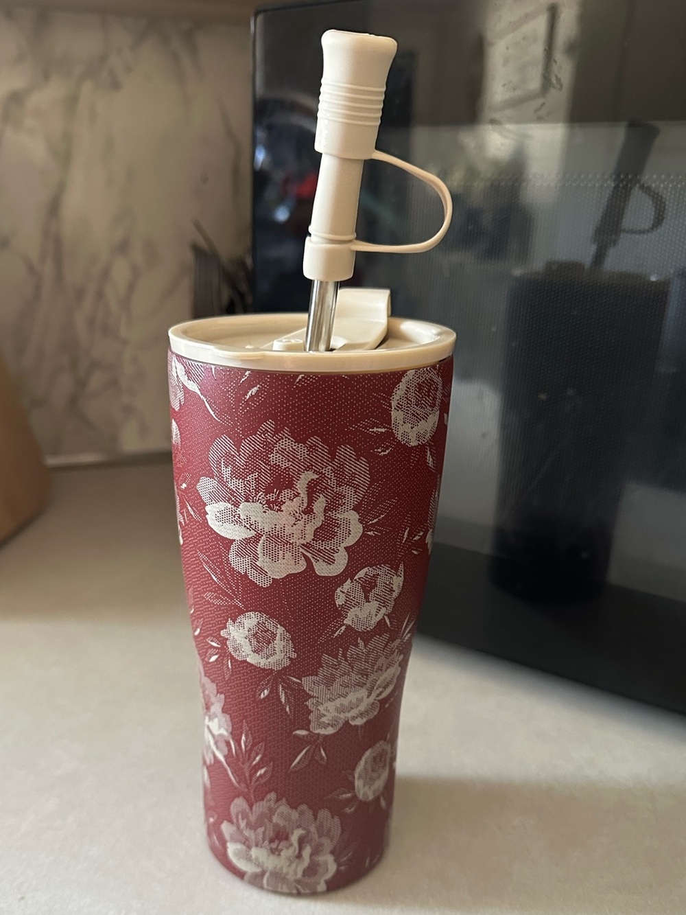 Red Floral Ceramic Oil Pourer with Cream Spout 20oz NWOT